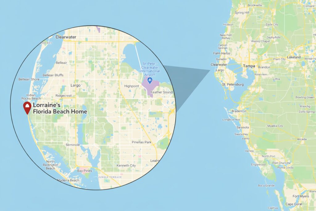 Map showing location of Lorraine Florida Beach Home in Indian Rocks Beach